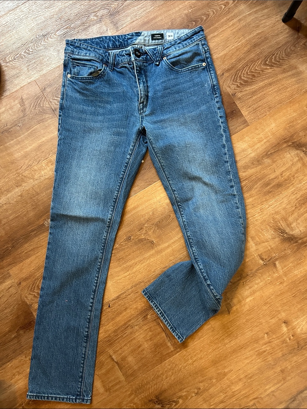Volcom Men’s Slim Straight Jeans in Blue Denim